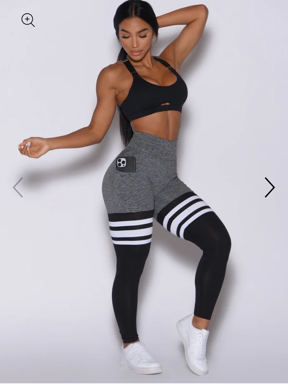Bombshell Sportswear High-Waist Grey & Black Leggings with White Striped Thighs